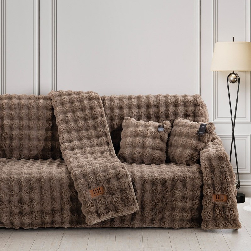 Beauty Home Γούνινο Σετ ριχτάρι 3τμχ Pop Art 8722 (180x160+180x250+180x300) Μόκα