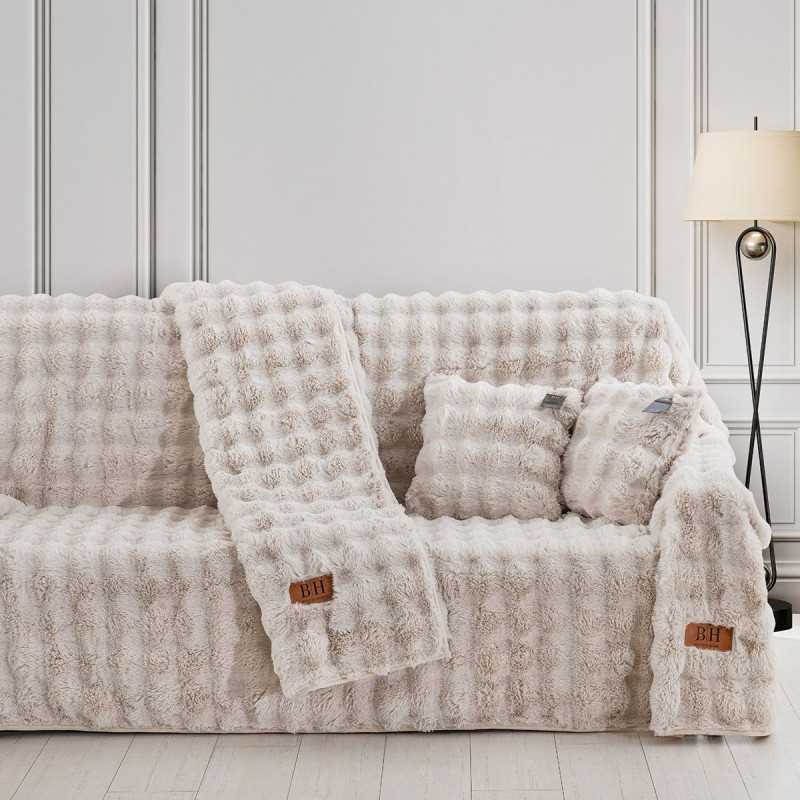 Beauty Home Γούνινο ριχτάρι Μονοθέσιο Pop Art 8723 180x160 Εκρού