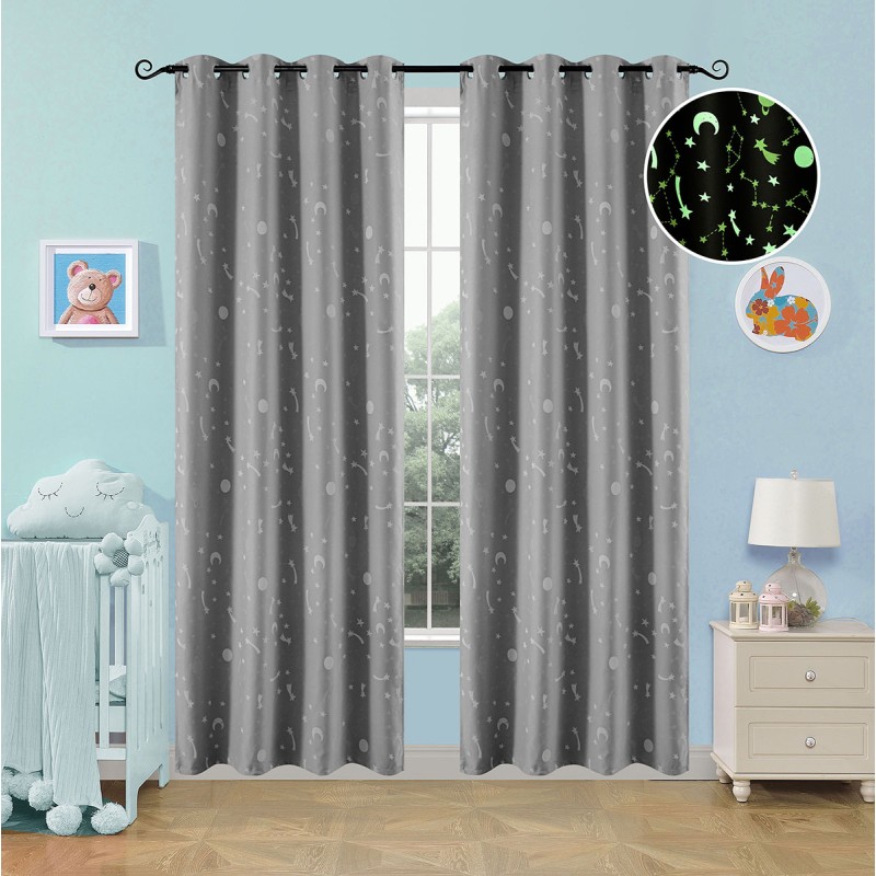 Beauty Home Κουρτίνα φωσφορίζουσα με 8 κρίκους Art 6140 140x260 Γκρι