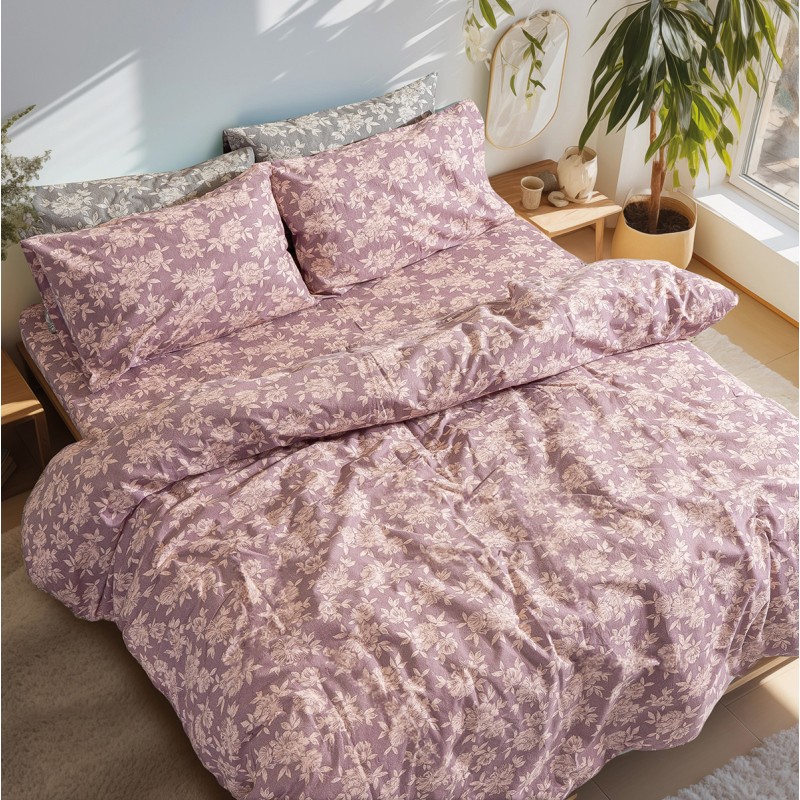 Beauty Home Σετ σεντόνια φανελένια υπέρδιπλα με λάστιχο Muscat Art 12635 170x200+32 Σάπιο Μήλο