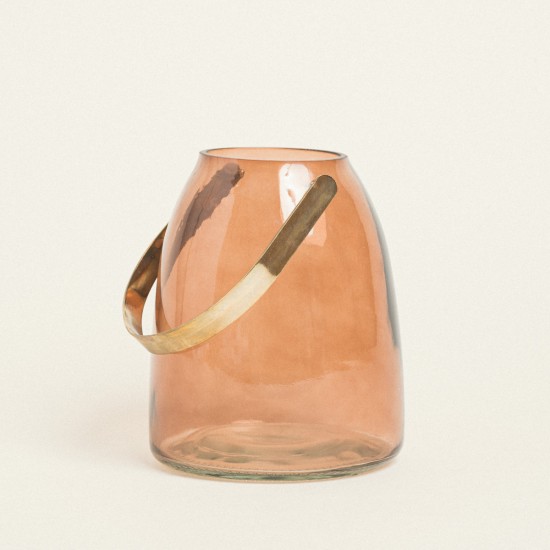 Beauty Home ΓΥΑΛΙΝΟ ΦΑΝΑΡΙ ΜΕ ΜΕΤΑΛΛΙΚΗ ΛΑΒΗ 14 x 16,5 CM ΜΠΕΖ Beauty Home ΓΥΑΛΙΝΟ ΦΑΝΑΡΙ ΜΕ ΜΕΤΑΛΛΙΚΗ ΛΑΒΗ 14 x 16,5 CM ΜΠΕΖ