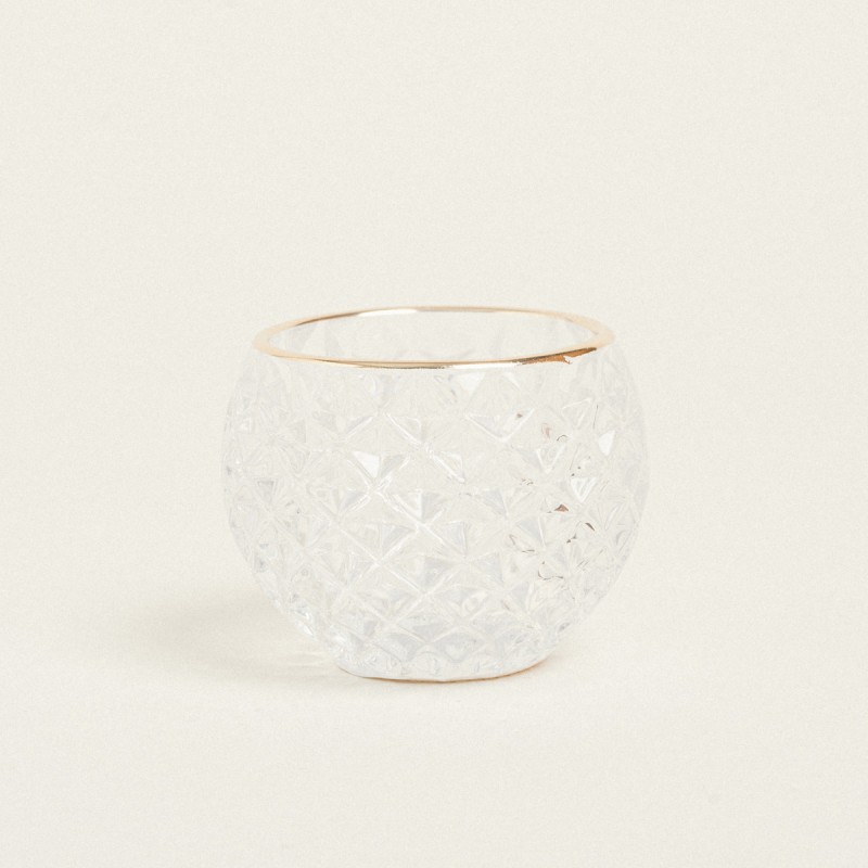 Beauty Home ΚΗΡΟΠΗΓΙΟ ΣΤΡΟΓΓΥΛΟ ΔΙΑΦΑΝΟ ΑΝΑΓΛΥΦΟ ΜΕ ΧΡΥΣΟ ΣΤΟΜΙΟ Ø7,8×6,2cm