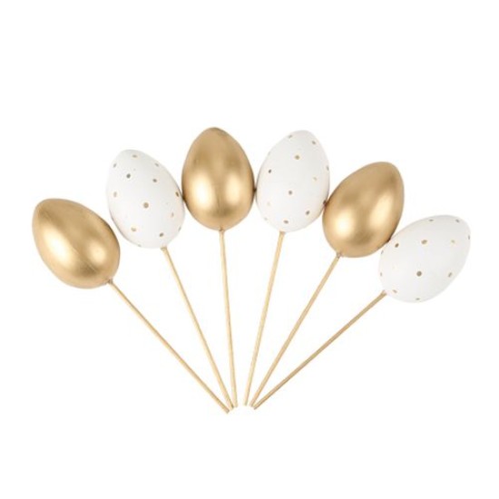 Beauty Home 6 Αυγά Χρυσά και Λευκά Πουά με Ξυλάκι 16 x 4 CM Beauty Home 6 Αυγά Χρυσά και Λευκά Πουά με Ξυλάκι 16 x 4 CM