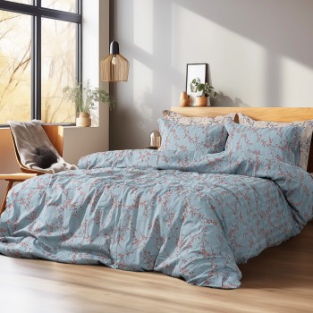 Beauty Home Σετ σεντόνια υπέρδιπλα με λάστιχο Art 12211 Emerald 100% Βαμβακοσατέν 300tc 170x200+30 Σιέλ