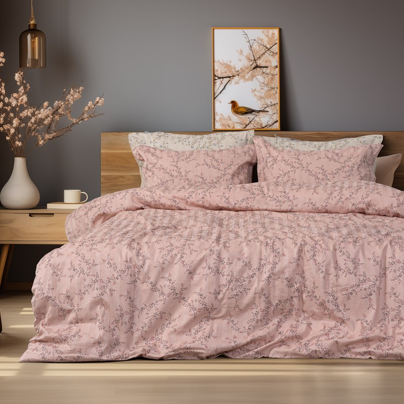 Beauty Home Σετ σεντόνια υπέρδιπλα με λάστιχο Art 12214 Flora 100% Βαμβακοσατέν 300tc 170x200+30 Σομόν