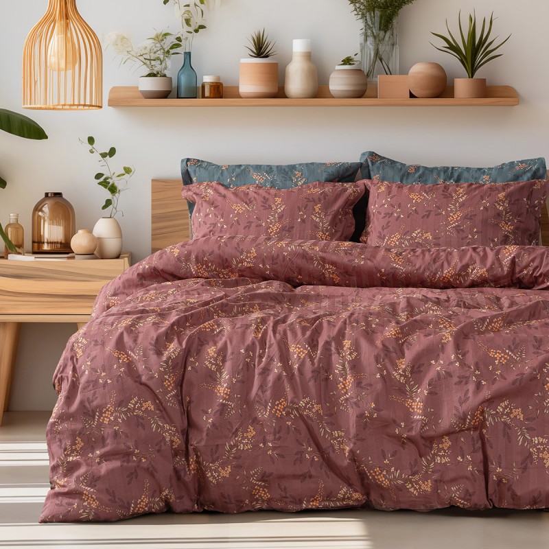 Beauty Home Σετ κουβερλί υπέρδιπλο Art 12216 Indra 100% Βαμβακοσατέν 300tc 220x240 Σάπιο μήλο