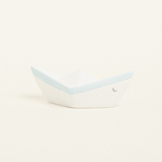 Beauty Home ΚΕΡΑΜΙΚΟ ΚΑΡΑΒΑΚΙ 7,5 x 3,5 x 3 cm ΛΕΥΚΟ / ΓΑΛΑΖΙΟ