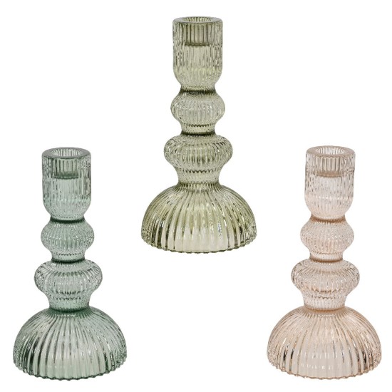 Beauty Home Κηροπήγιο Γυάλινο 9.5cm x 17.5 cm  Μπεζ