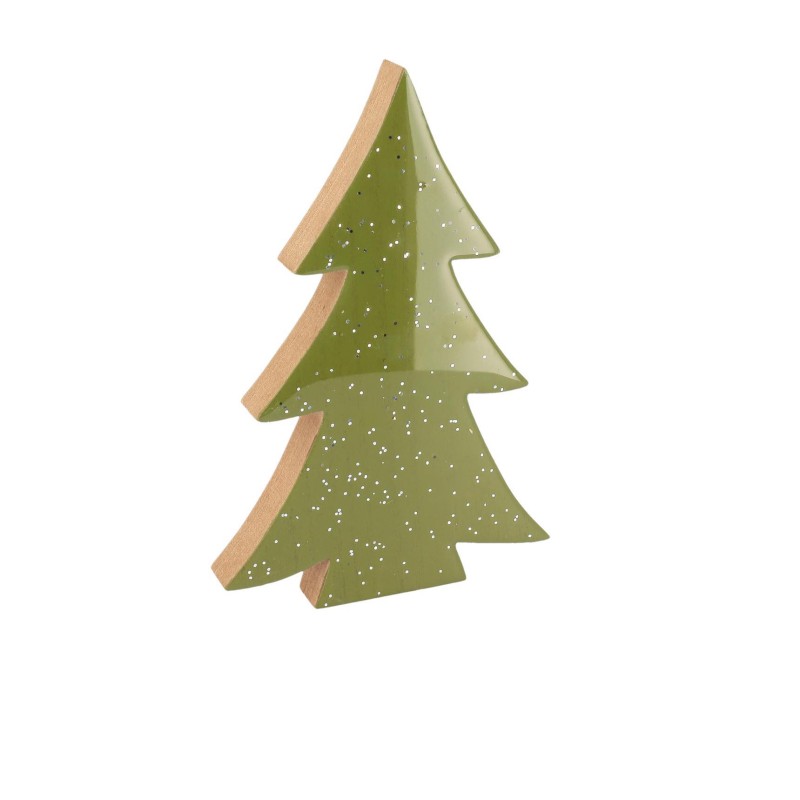 Beauty Home Έλατο ξύλινο πράσινο λούστρο με ασημί γκλίτερ 12 x 18 x 2 cm