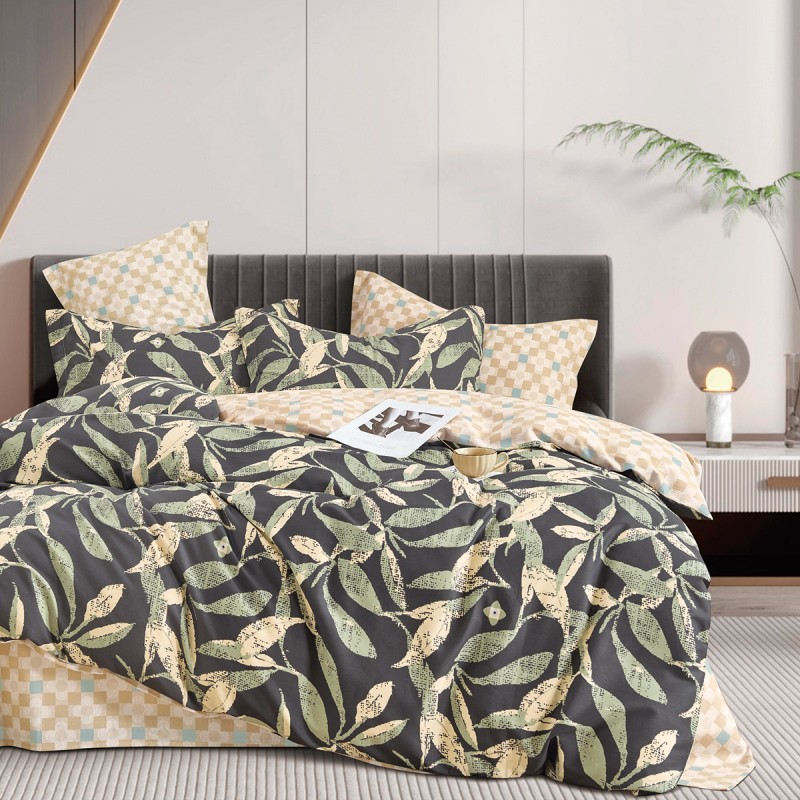 Beauty Home Σετ σεντόνια υπέρδιπλα με λάστιχο Art 12287 Antonella 165x200+30 Ανθρακί,Λαδί