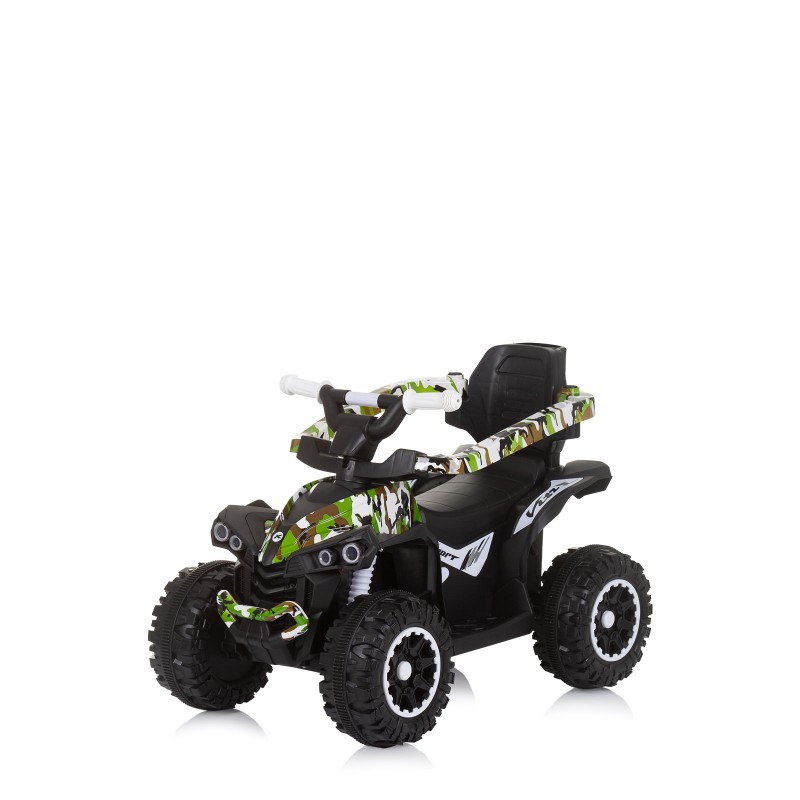 Ride on car with handle and canopy ATV white/green