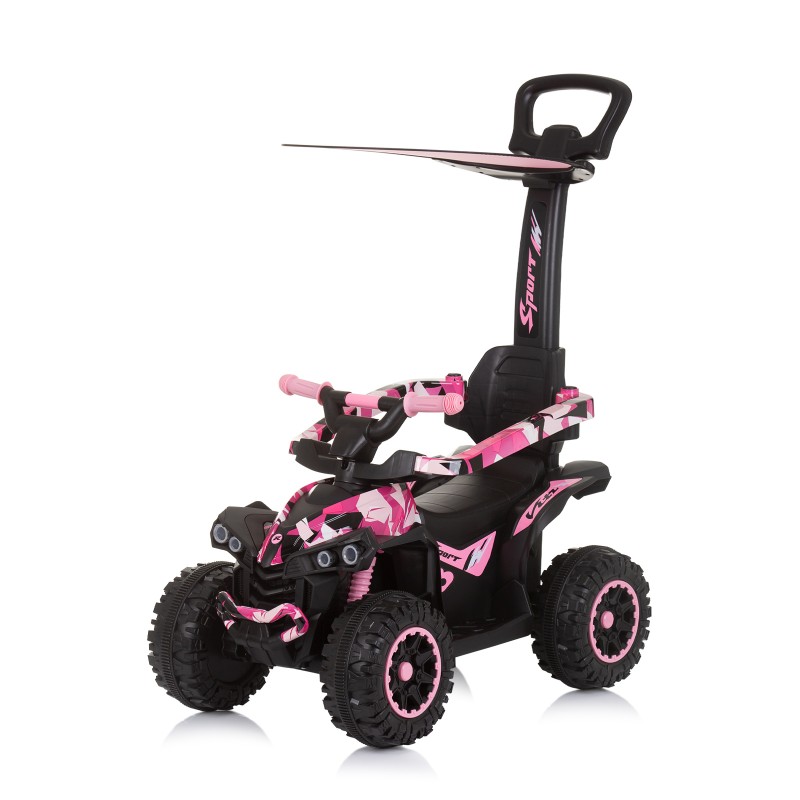 Ride on car with handle and canopy ATV white/pink