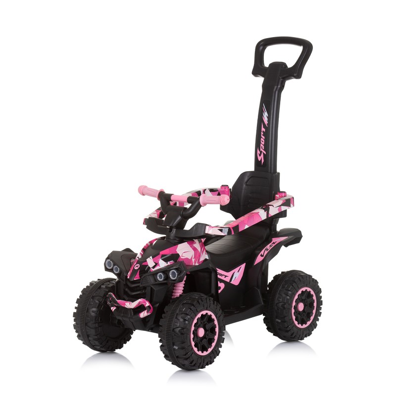 Ride on car with handle and canopy ATV white/pink