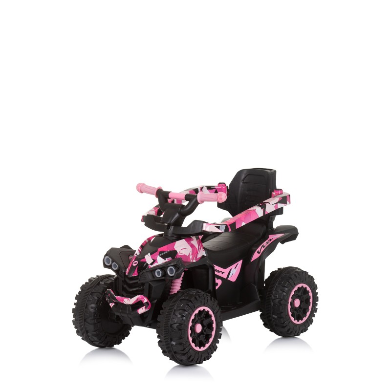 Ride on car with handle and canopy ATV white/pink