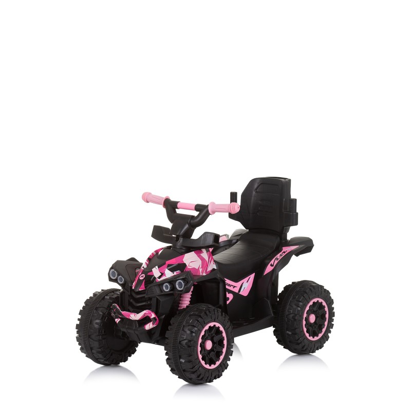 Ride on car with handle and canopy ATV white/pink