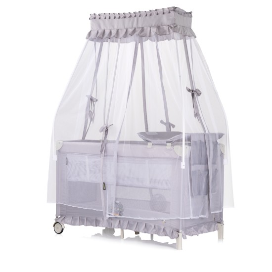 Foldable travel cot with mosquito net Palace Hippo grey