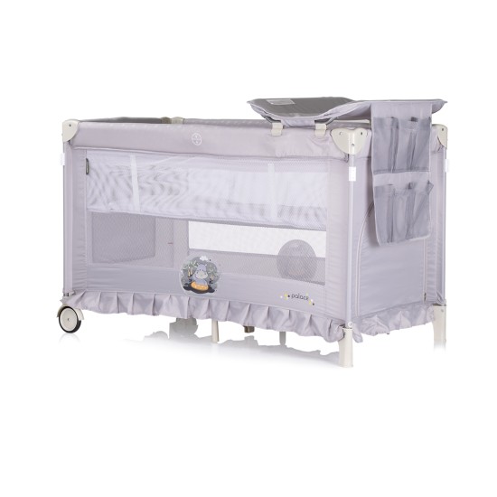 Foldable travel cot with mosquito net Palace Hippo grey