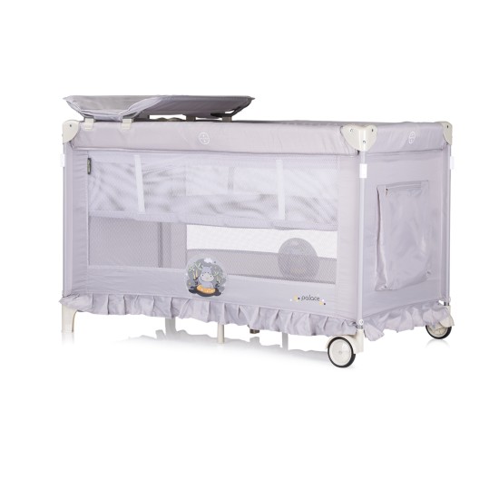 Foldable travel cot with mosquito net Palace Hippo grey