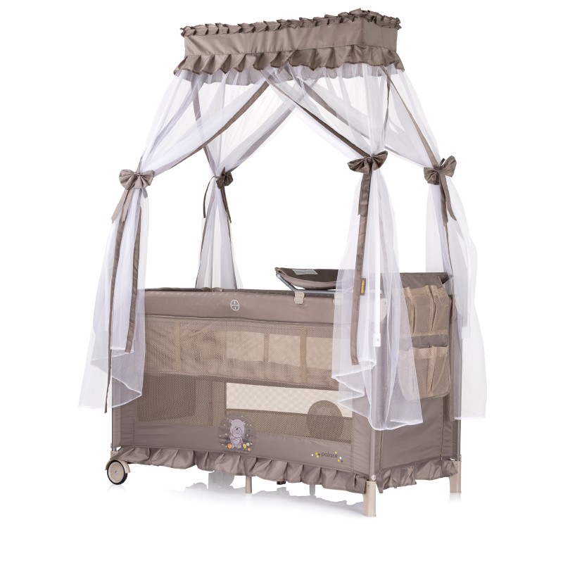 Foldable travel cot with mosquito net Palace Bear beige