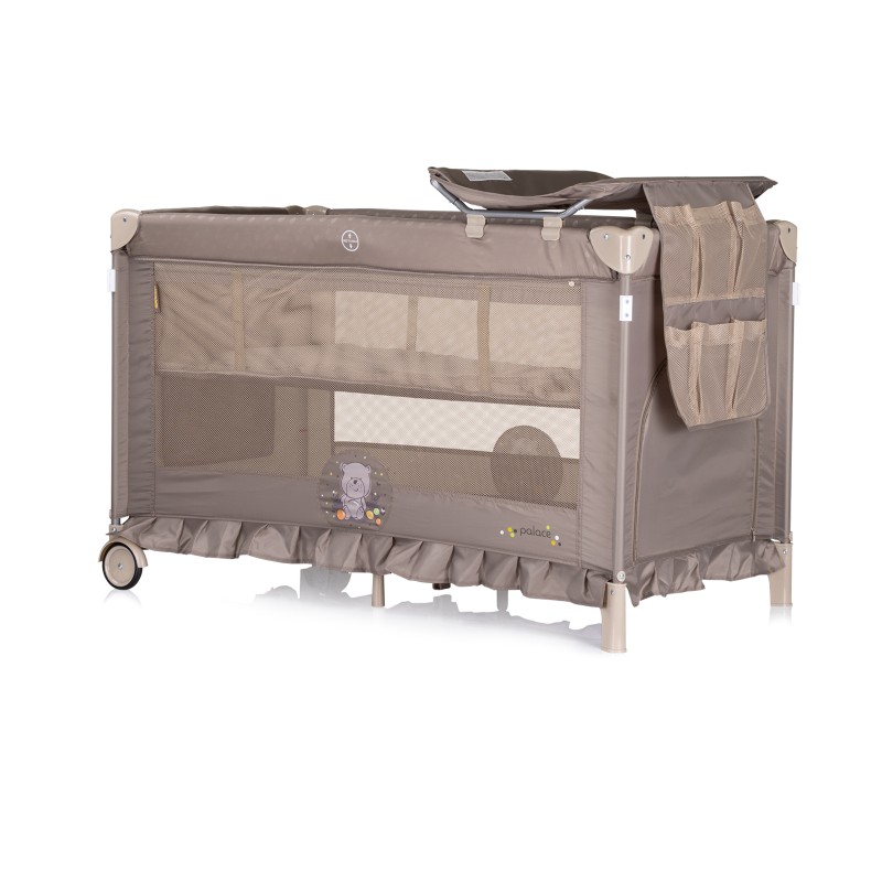 Foldable travel cot with mosquito net Palace Bear beige