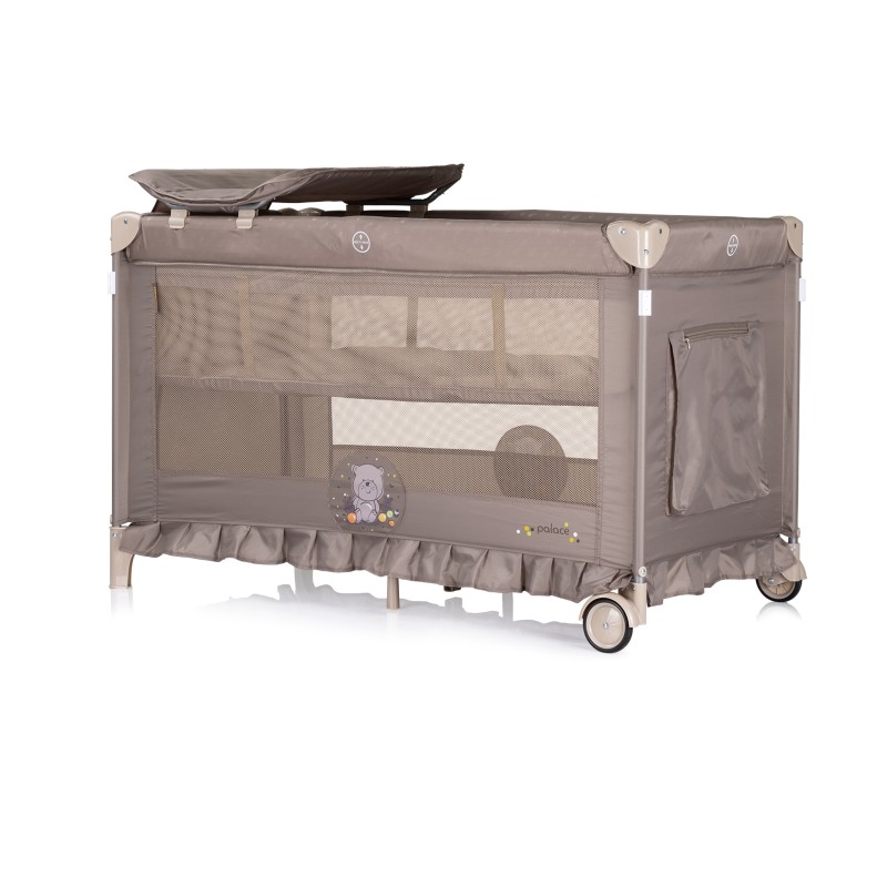 Foldable travel cot with mosquito net Palace Bear beige