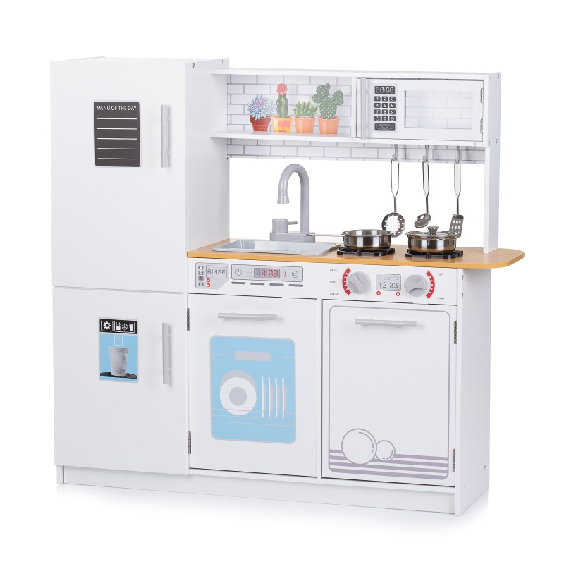 Play Kitchen With 5pcs Metal Cooking Set and 1PCS LED