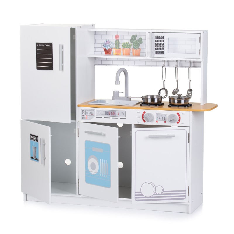 Play Kitchen With 5pcs Metal Cooking Set and 1PCS LED