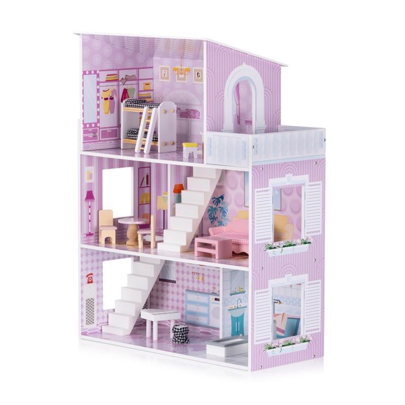 Κουκλόσπιτο Ξύλινο Siena με 13 Αξεσουάρ & Έπιπλα