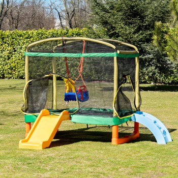 Large Trampoline Playground 200 cm with Slide and Ladder green