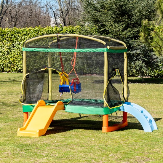 Large Trampoline Playground 200 cm with Slide and Ladder green Large Trampoline Playground 200 cm with Slide and Ladder green