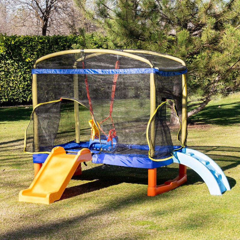 Large Trampoline Playground 200 cm with Slide and Ladder blue