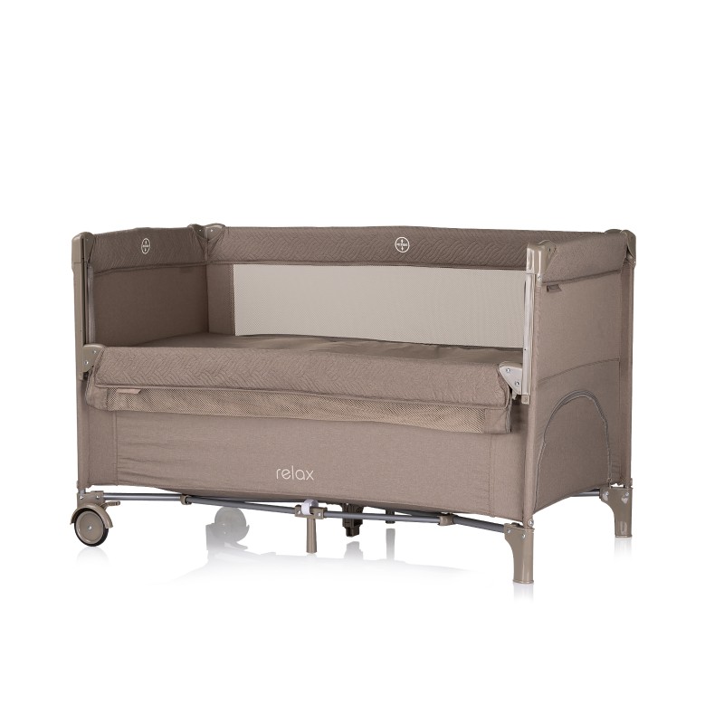 Foldable travel cot with drop side Relax tiramisu linen