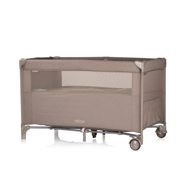Foldable travel cot with drop side Relax tiramisu linen