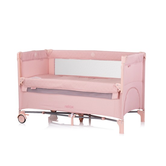 Foldable travel cot with drop side Relax pink marshmellow linen Foldable travel cot with drop side Relax pink marshmellow linen
