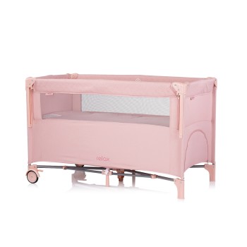 Foldable travel cot with drop side Relax pink marshmellow linen
