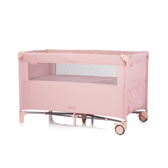 Foldable travel cot with drop side Relax pink marshmellow linen Foldable travel cot with drop side Relax pink marshmellow linen