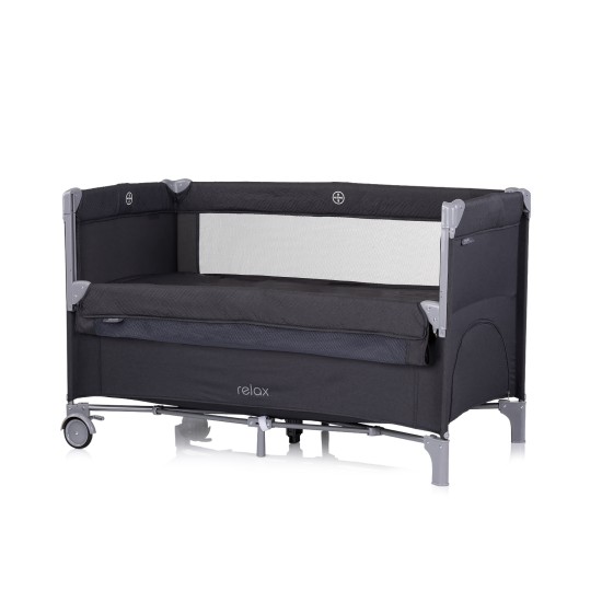 Foldable travel cot with drop side Relax anthracite linen Foldable travel cot with drop side Relax anthracite linen