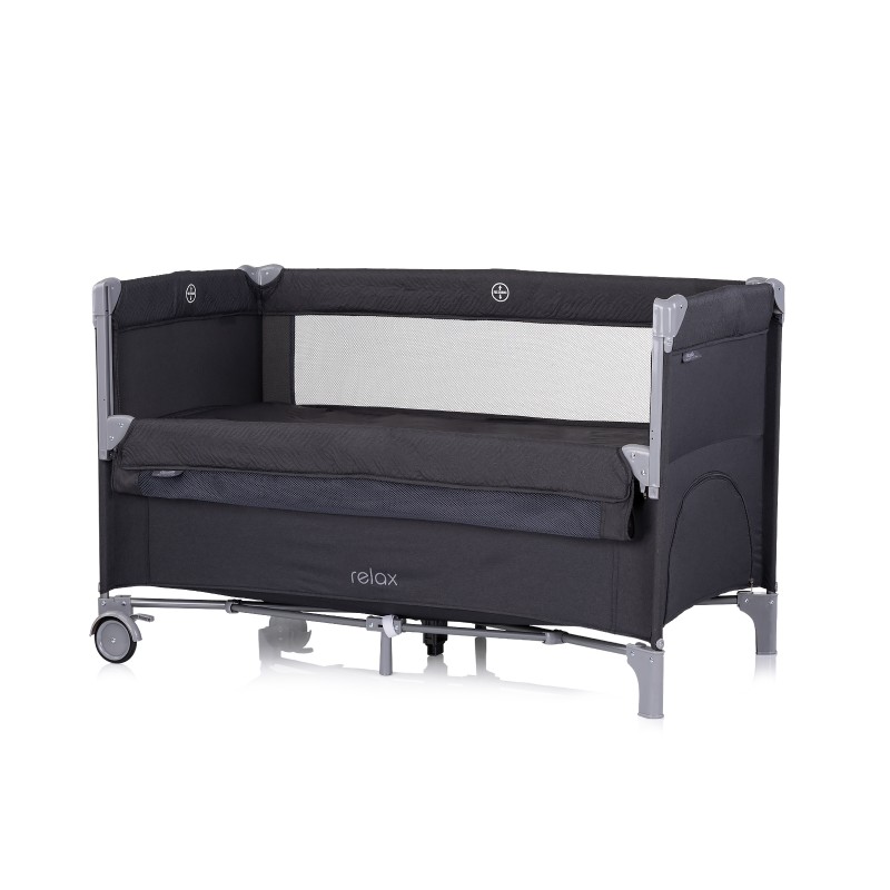 Foldable travel cot with drop side Relax anthracite linen