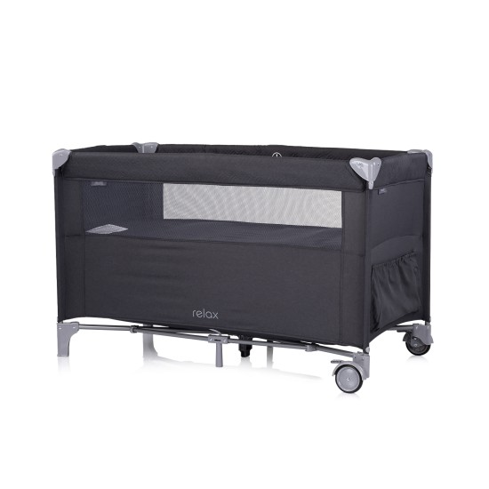 Foldable travel cot with drop side Relax anthracite linen Foldable travel cot with drop side Relax anthracite linen