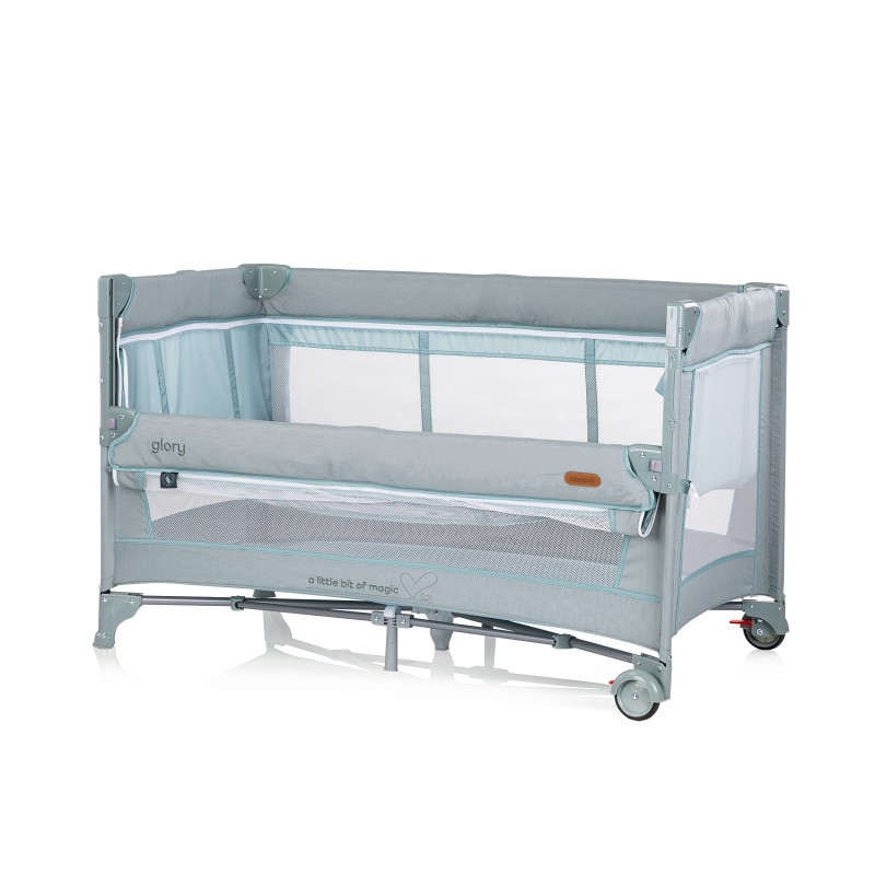 Foldable travel cot with drop side and one hand fold Glory basil