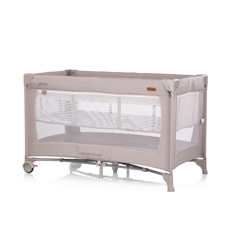 Foldable travel cot with drop side and one hand fold Glory tiramisu