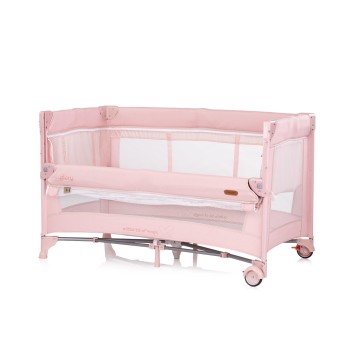 Foldable travel cot with drop side and one hand fold Glory pink marshemllow