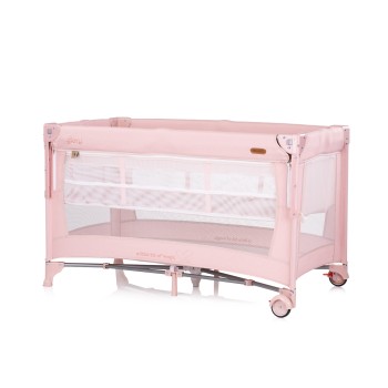 Foldable travel cot with drop side and one hand fold Glory pink marshemllow