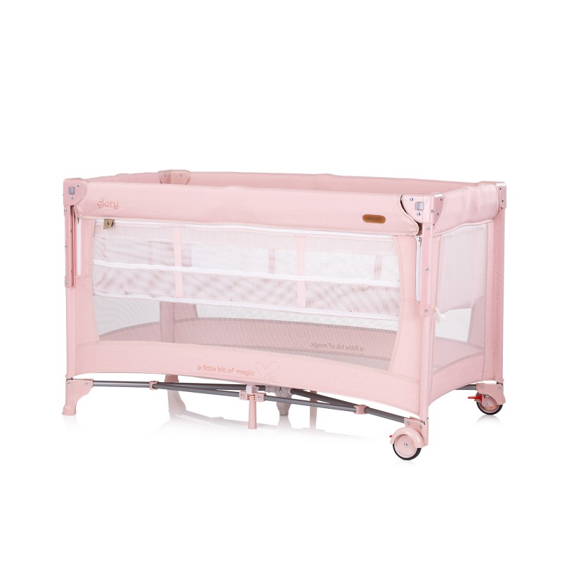Foldable travel cot with drop side and one hand fold Glory pink marshemllow