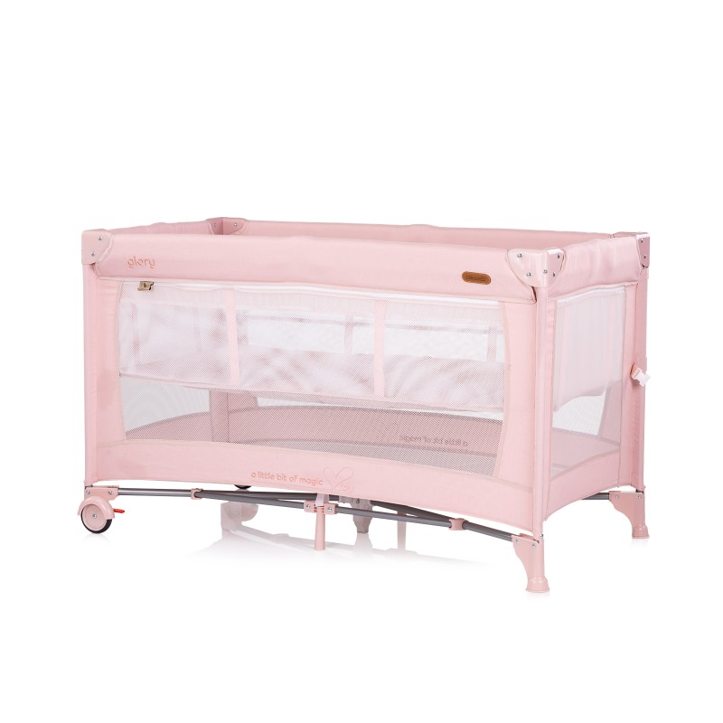 Foldable travel cot with drop side and one hand fold Glory pink marshemllow