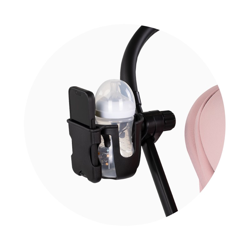 Universal 2 in 1 telephone/cup/bottle holder for baby stroller black