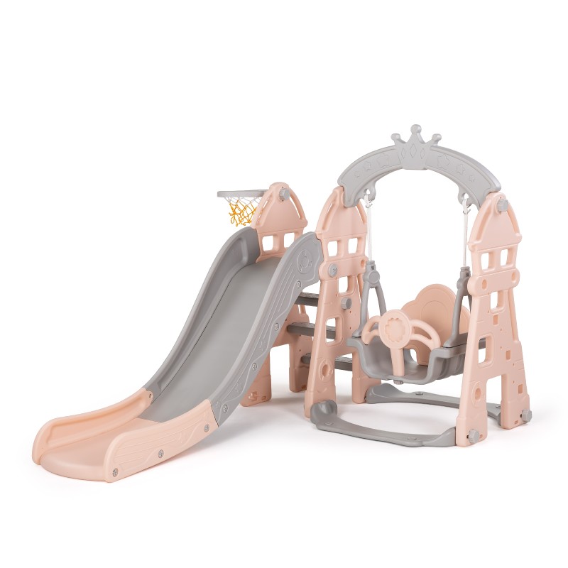 Kids slide, swing and ball ring pink