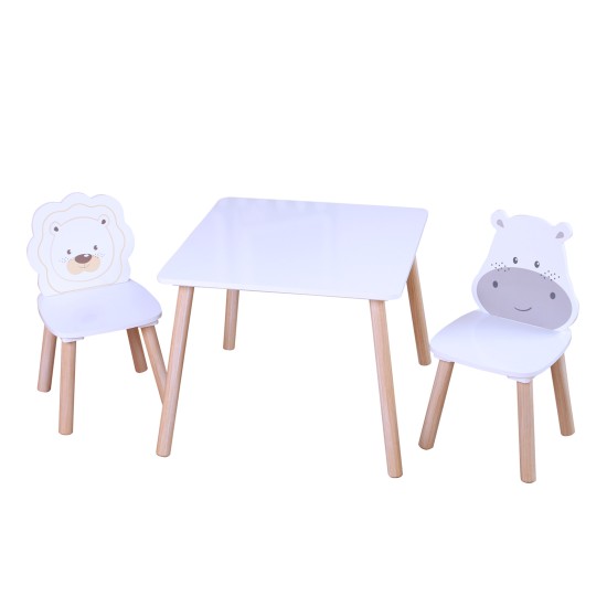 Table Set With 2 Chairs MDF hippo and lion