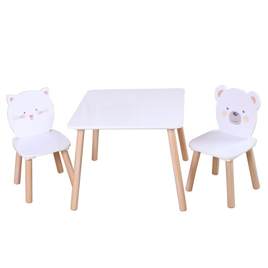 Table Set With 2 Chairs MDF bear and kitten