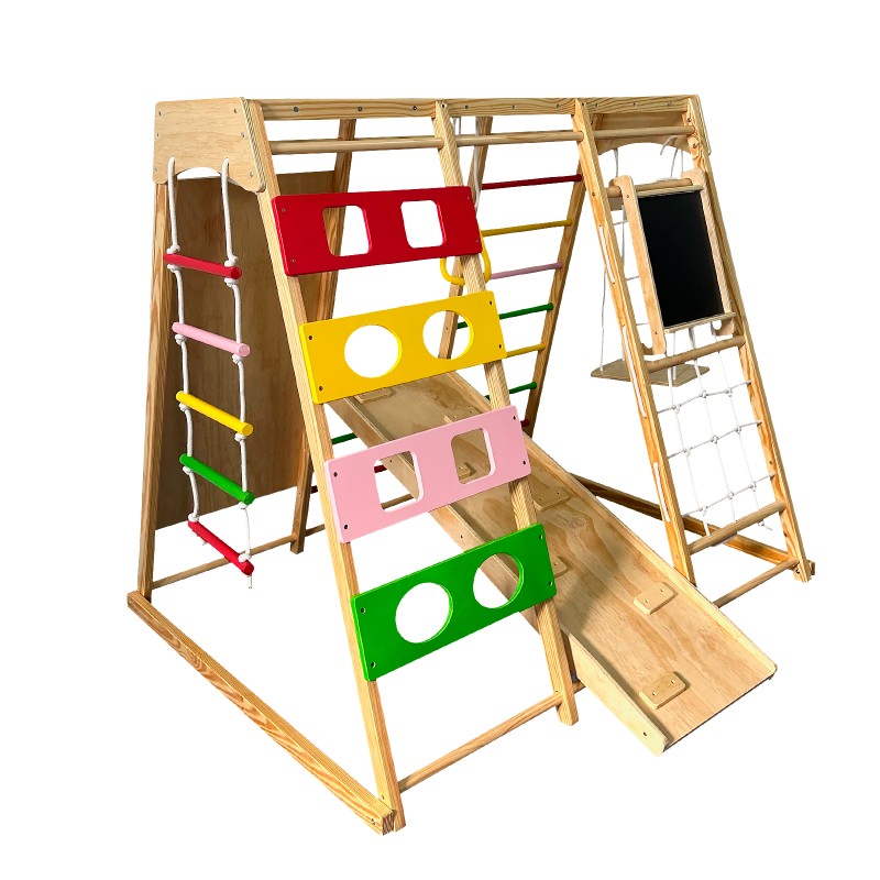 Childrens climbing toy with swing and blackboard